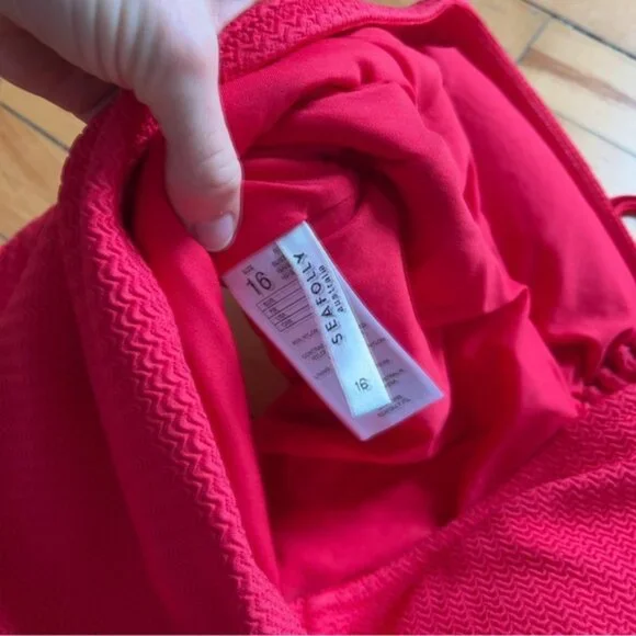 Seafolly Sz 12 Sea Dive Red Halter Textured One Piece Swimsuit - Picture 8 of 8